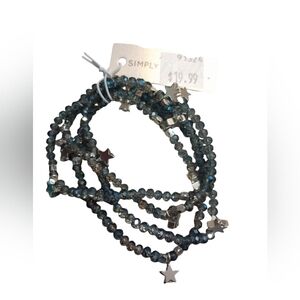 New Gray and Silver Multi Strand Beaded Bracelet with Star charms